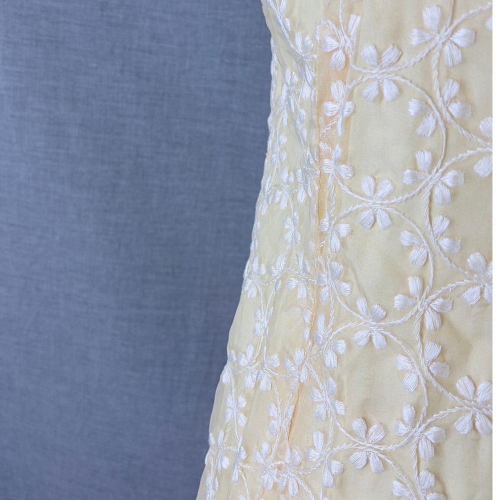 Vintage 1960s Handmade Yellow Lace Overlay Sheath Dress Daisy Trim S - Picture 4 of 11